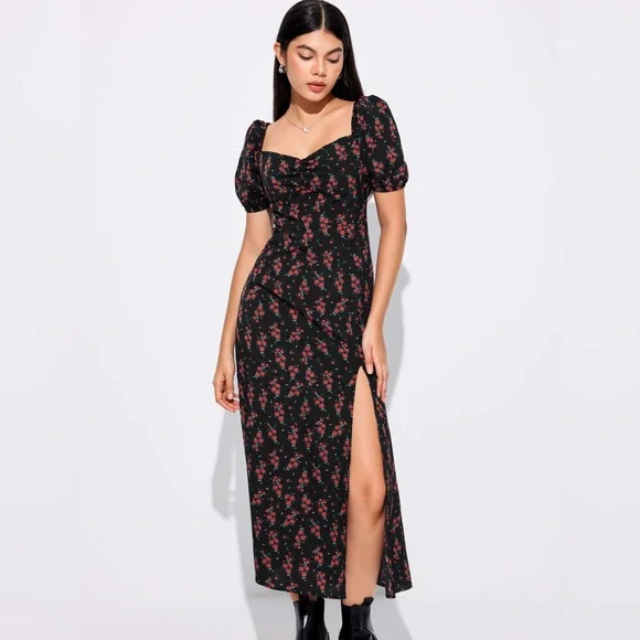 Cider NYAR'S FLORAL SWEETHEART SPLIT MIDI DRESS - Picture 3 of 16